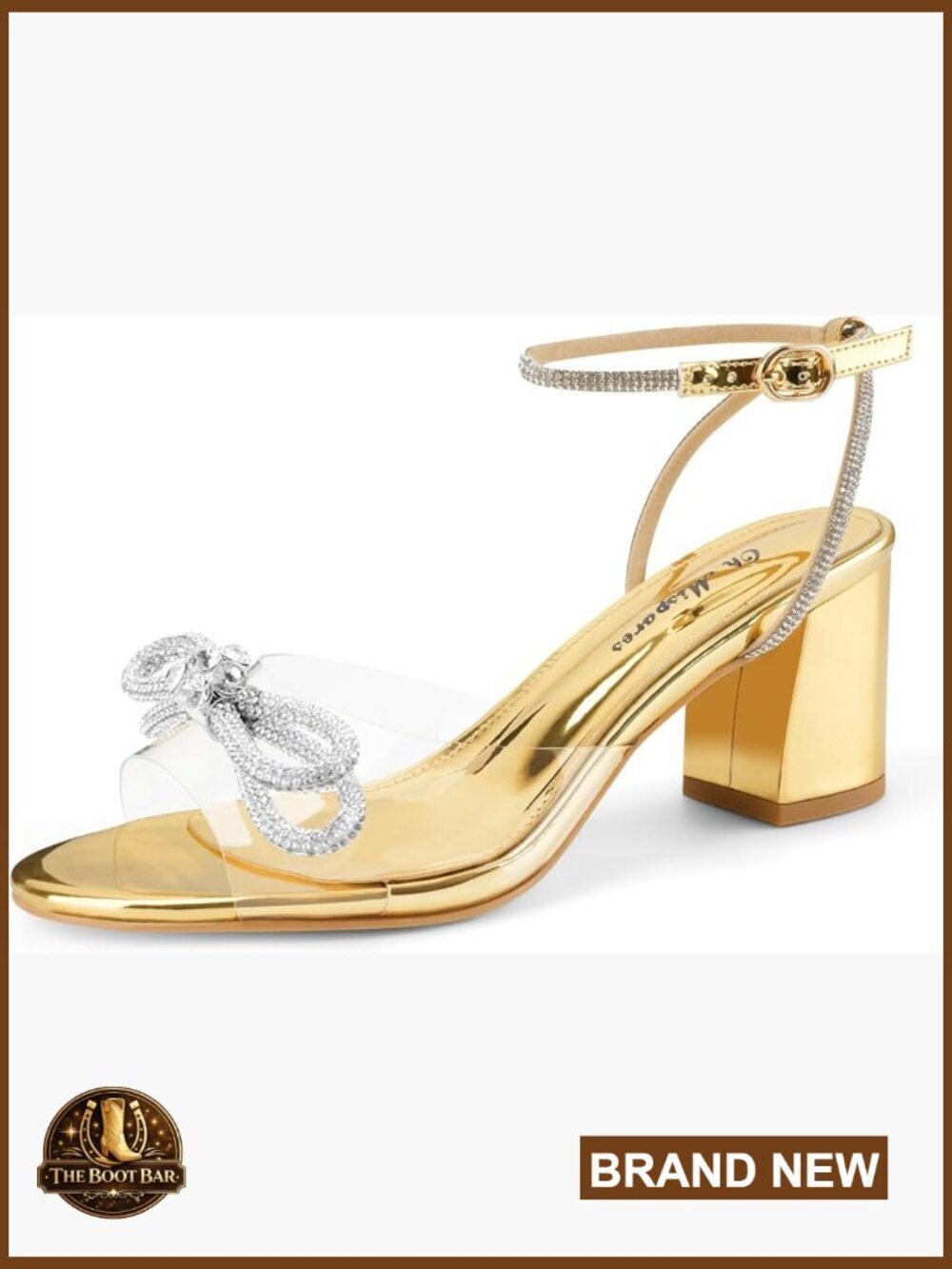 Clear Chunky Heel Sandals Rhinestone Bow Ankle Strap Dressy Wedge Heels